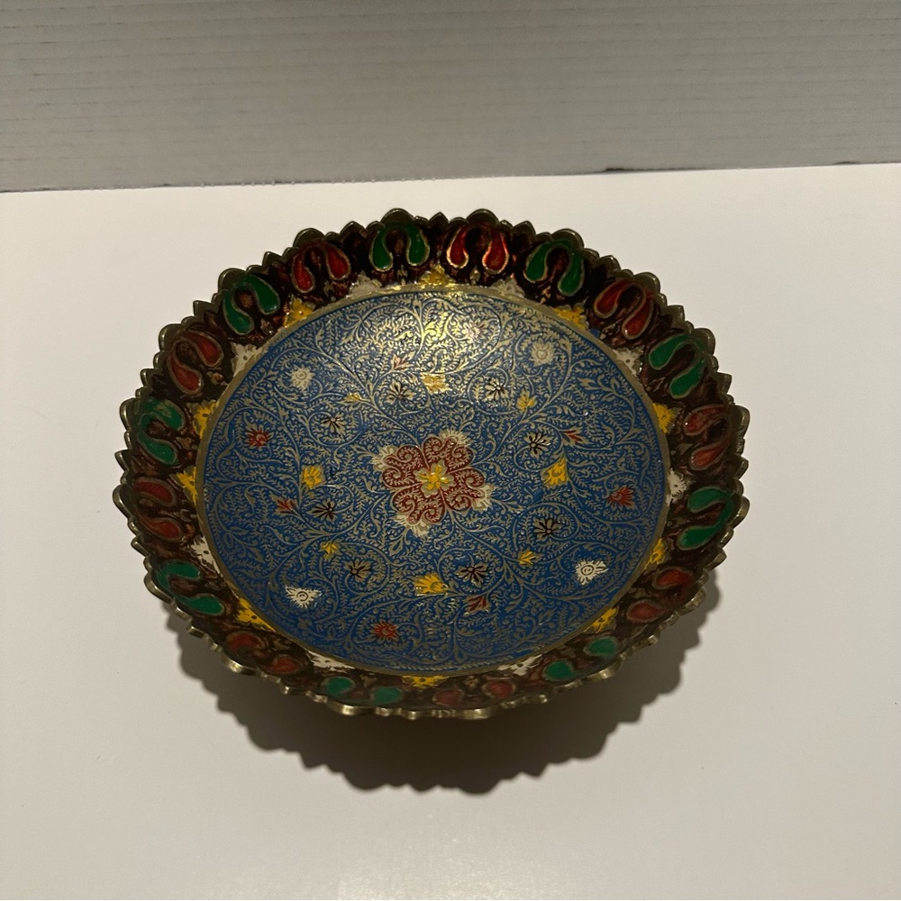 Vintage Hand Painted Brass Decorative Bowl/Catchall